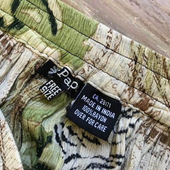 Papa Brand Crinkle Fabric Maxi Skirt Tiger & Zebra Print Elastic Waist One Size - Picture 7 of 8